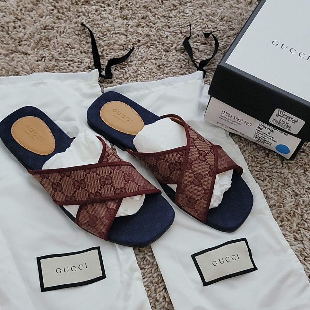 GUCCI GG Suede-Trimmed Slides